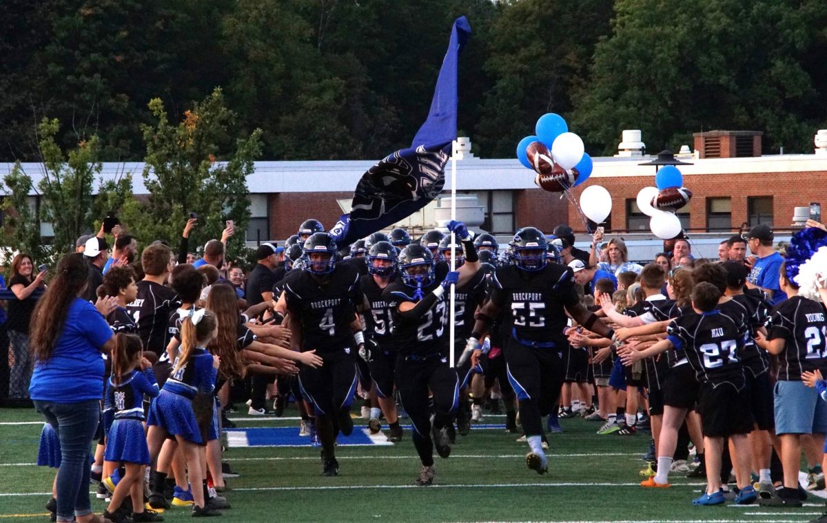 Brockport Blue Devils running out onto the field. Sept. 20, 2024. 