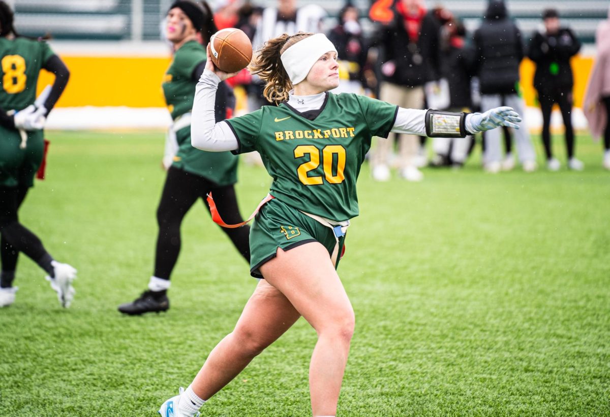 Freshman QB Brooklyn Gaurnier warming up to take the field, Saturday March 1, 2025.