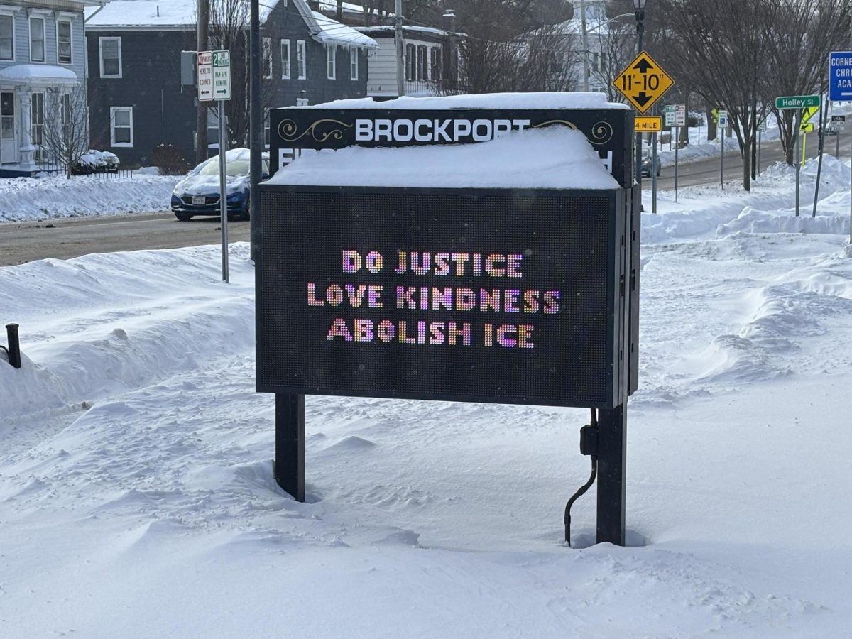 Brockport First Baptist Church sign, (Tuesday, Jan. 27, 2026) via the 50501 Movement Facebook page